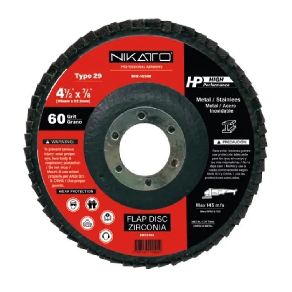 DISCO FLAP 4.1/2" X 7/8" G80 T29 REF. NIK-16309 / 149661 MARCA NIKATTO