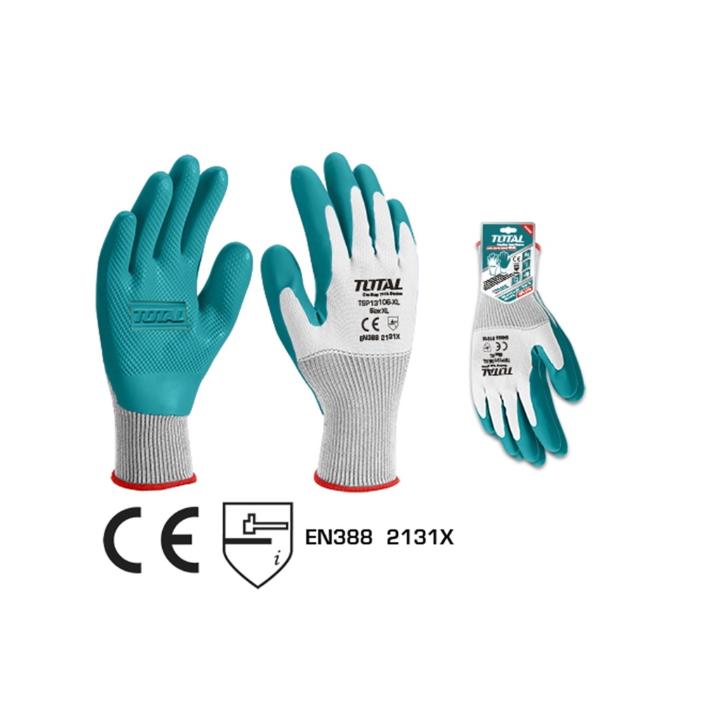 GUANTE DE LATEX PALMA TEXTURIZADA PAR TALLA ( XL ) REF. TSP13106-XL MARCA TOTAL TOOLS