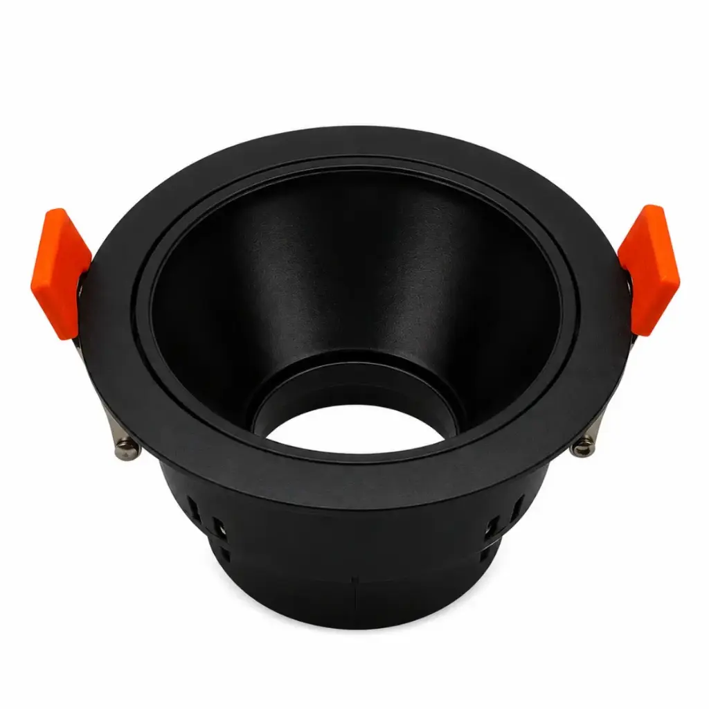 LAMPARA SPOT ARO P/ EMP ANG. AJUST 75 MM RED. P/GU10 S/BOM C/NEGRO REF. ARONN / 504343 MARCA LUCERNA