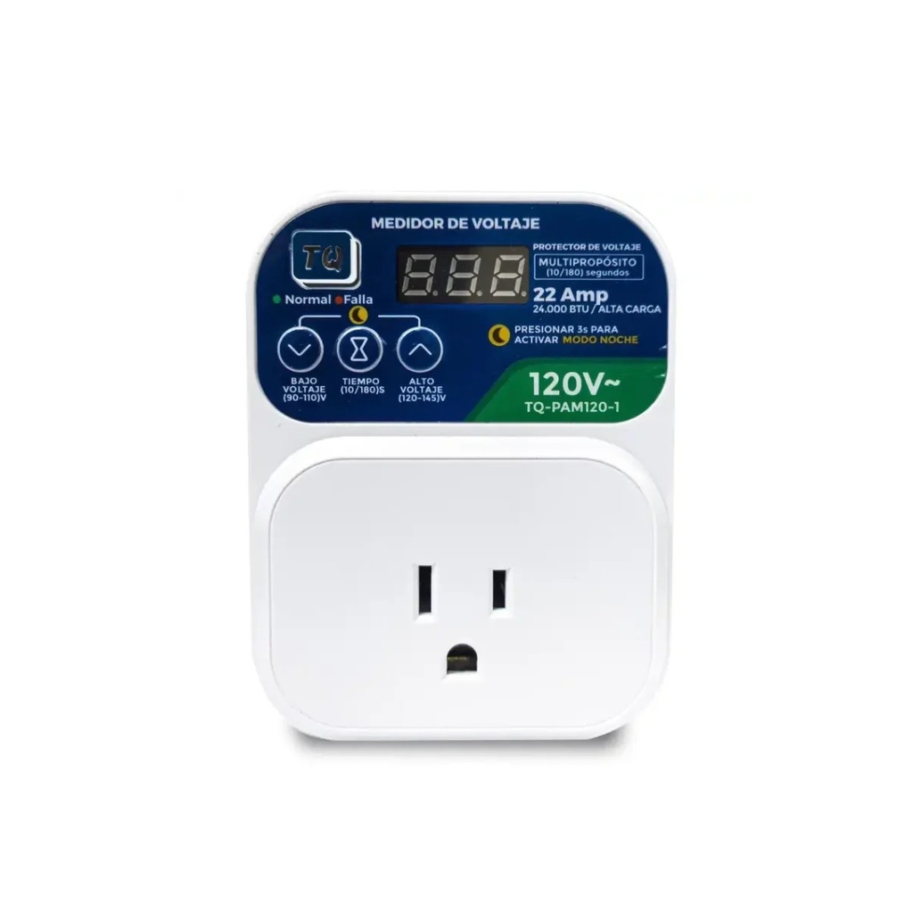 PROTECTOR DE VOLTAJE MULTIPROPOSITO 1 TOM 22 AMP 24.000BTU C/MEDIDOR DE VOLTAJE 120V REF.TQ-PAM120-1