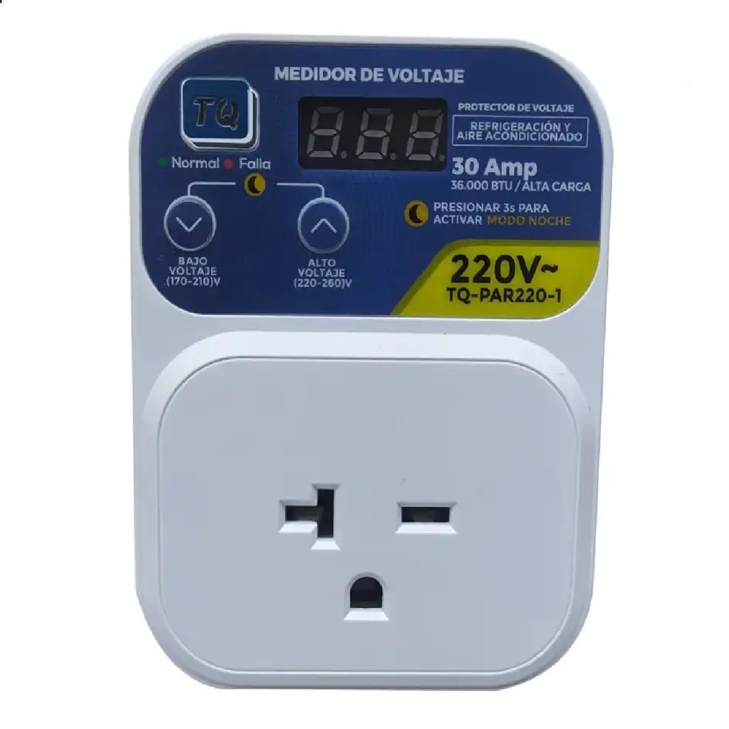 PROTECTOR DE VOLTAJE REFRIG. A/A 1 TOM 30 AMP 36.000BTU CON MEDIDOR DE VOLTAJE 220V REF. TQ-PAR220-1