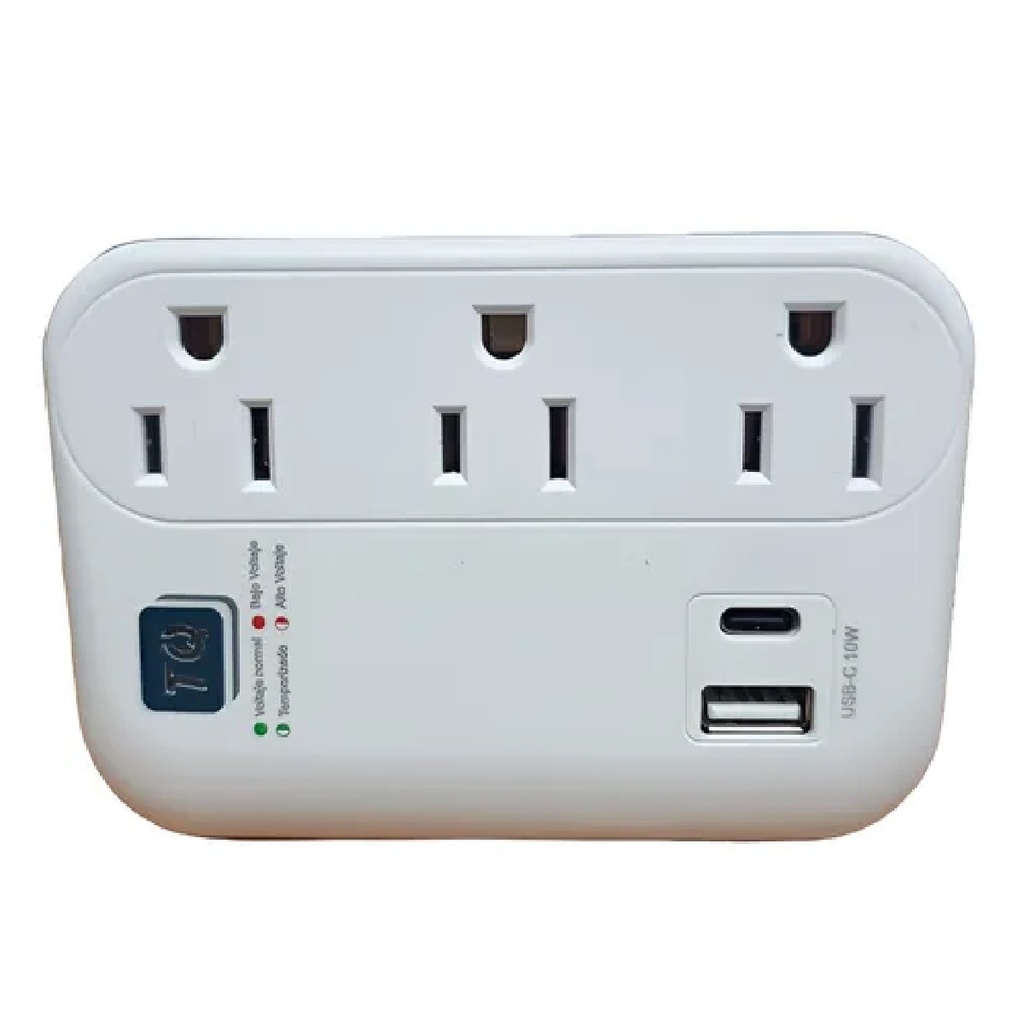 PROTECTOR DE VOLTAJE EQUIPO ELECTRON. 3 TOM+USB+USB C 15AMP REF. TQ-PTE120U-1 / 330274 TOTAL QUALITY