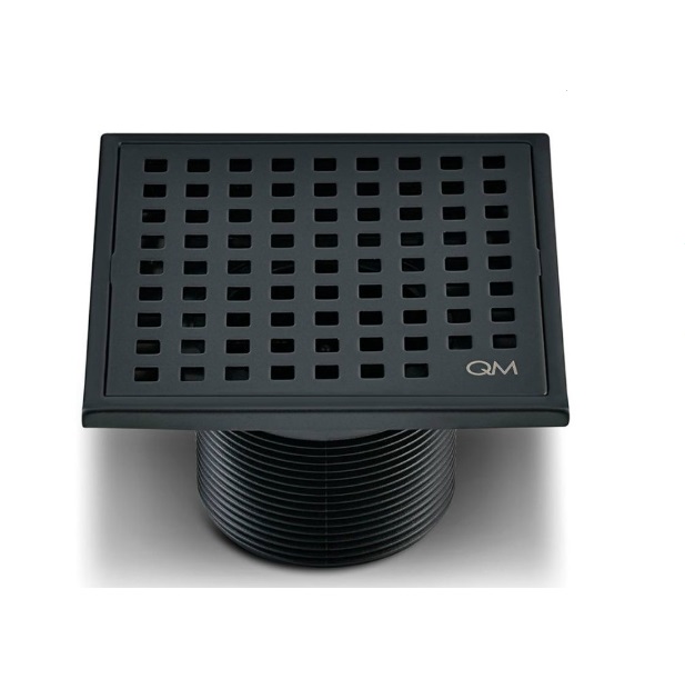 REJILLA CUADRADA / DESAGUE 4" X 4" SERIE LAGOS LINEA MIRA COLOR BLACK MARCA QUALITY METAL
