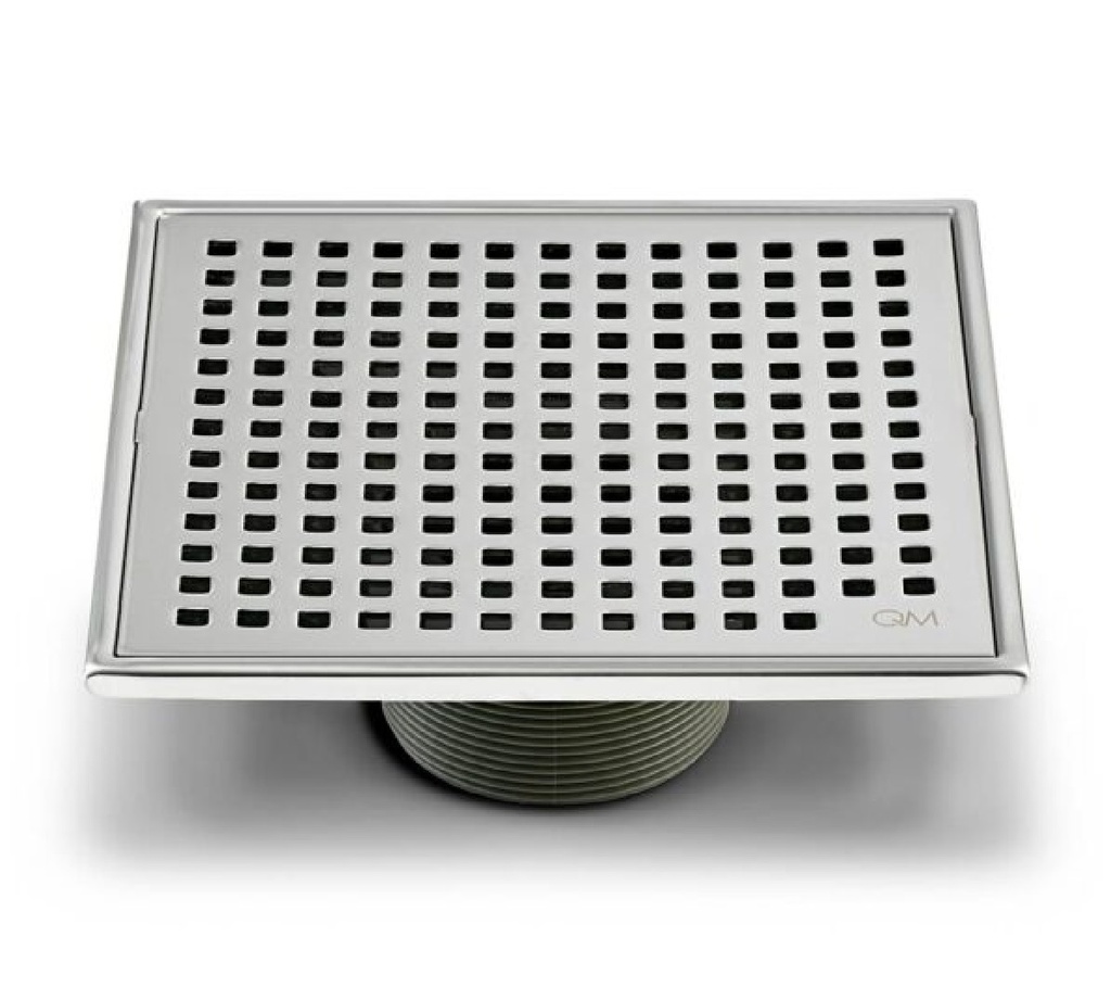 REJILLA CUADRADA / DESAGUE 4" X 4" SERIE LAGOS LINEA MIRA COLOR SATIN MARCA QUALITY METAL