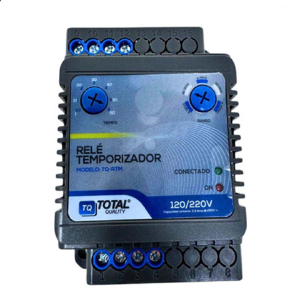 RELE TEMPORIZADOR MULTIRANGO 6 SEG A 6 HOR 3.50 AMP 120 / 220V REF. TQ-RTM / 471144 TOTAL QUALITY