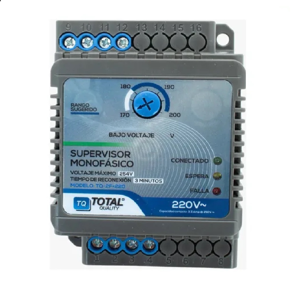 SUPERVISOR DE VOLTAJE P/ CARGAS Y MOTORES MONOFASICO 220 V REF TQ-2F+220 MARCA TOTAL QUALITY