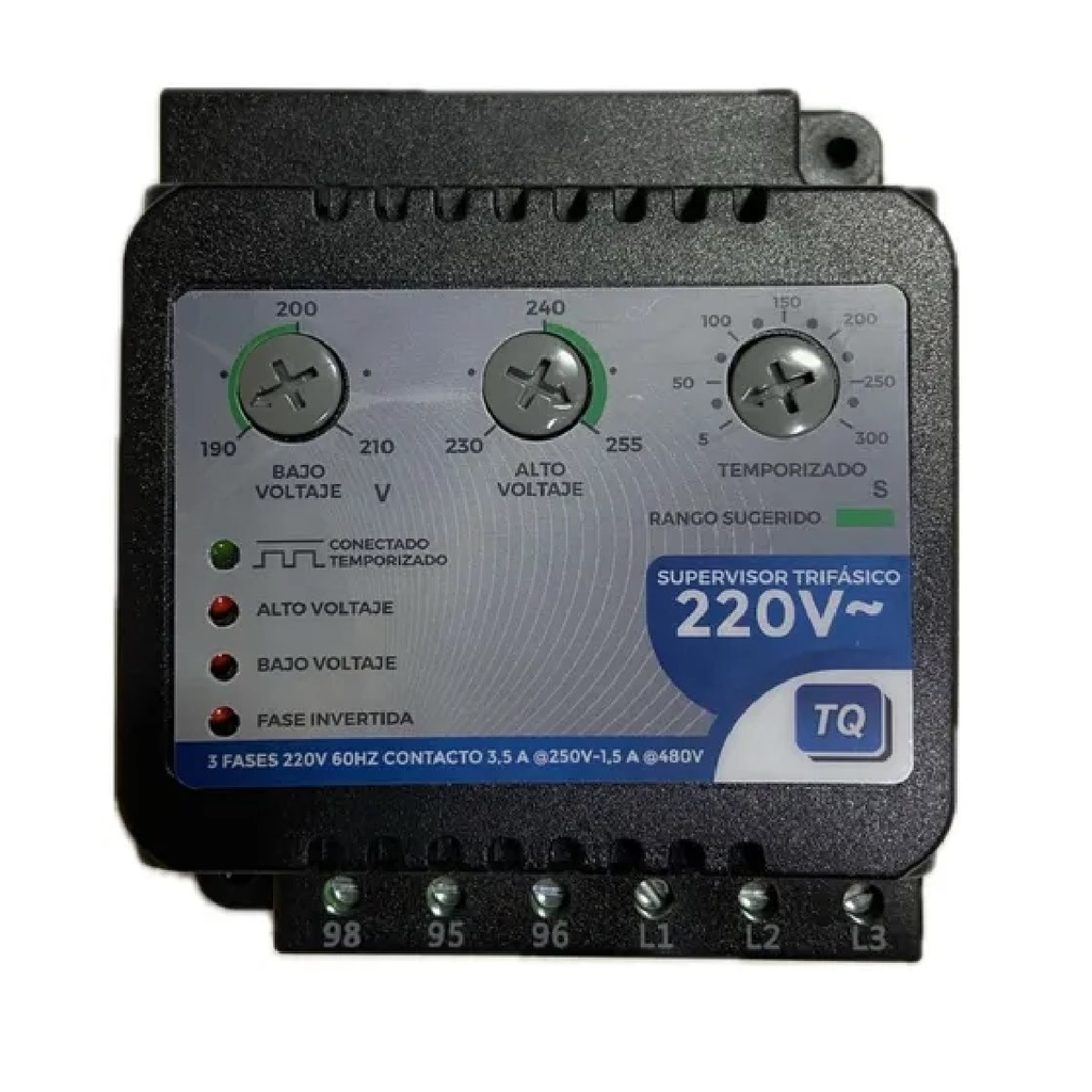 SUPERVISOR DE VOLTAJE P/ CARGAS Y MOTORES TRIFASICO 220 V REF TQ-3F220 MARCA TOTAL QUALITY