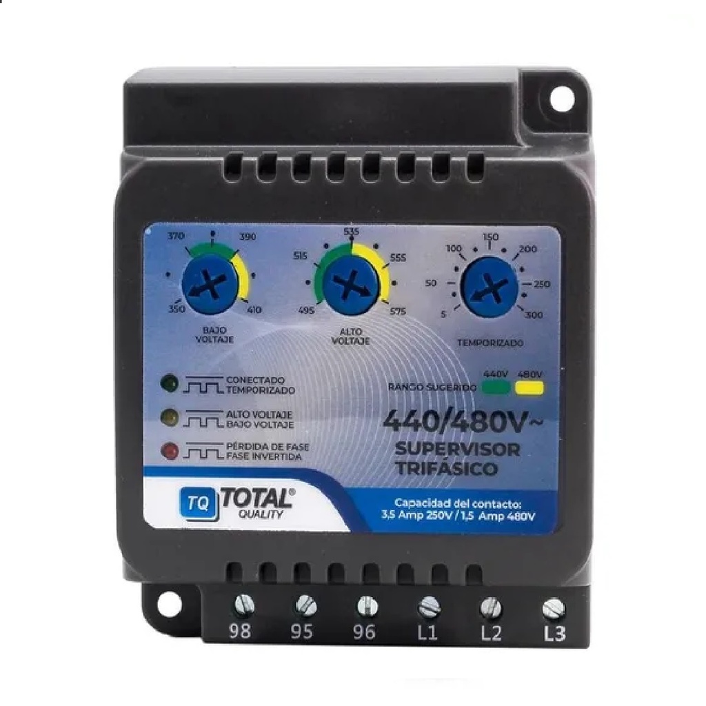 SUPERVISOR DE VOLTAJE P/ CARGAS Y MOTORES TRIF 440 / 480 V REF TQ-3F440 / 487231 MARCA TOTAL QUALITY