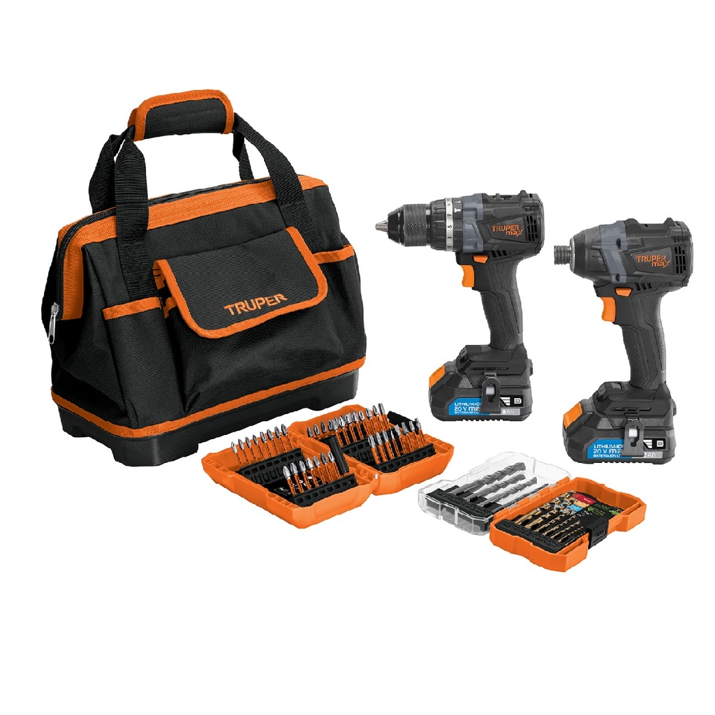 TALADRO ROTOM 1/2"+DESTOR 1/4" 20V 2BAT+CARG+JGO PUN+MAL MOD 102235 MAXCOM-20 REF K2235 MARCA TRUPER