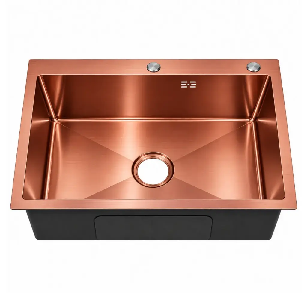 FREGADERO DE 1 TINA INTEGRADO ACERO INOX SOBRE TOPE 55 X 45 X 22CM ROSE GOLD FRE.01.09 MARCA BARI