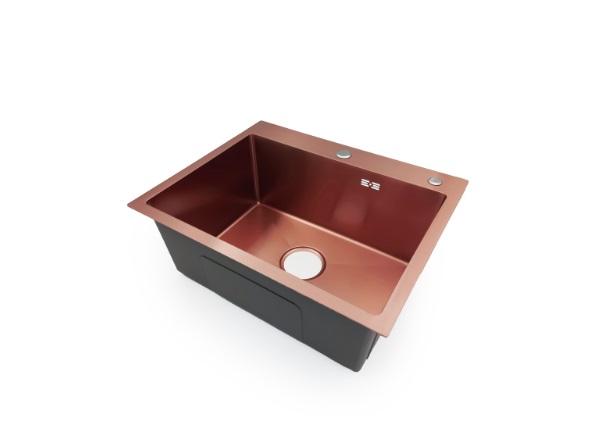 FREGADERO DE 1 TINA INTEGRADO ACERO INOX SOBRE TOPE 55 X 45 X 22CM ROSE GOLD FRE.01.09 MARCA BARI