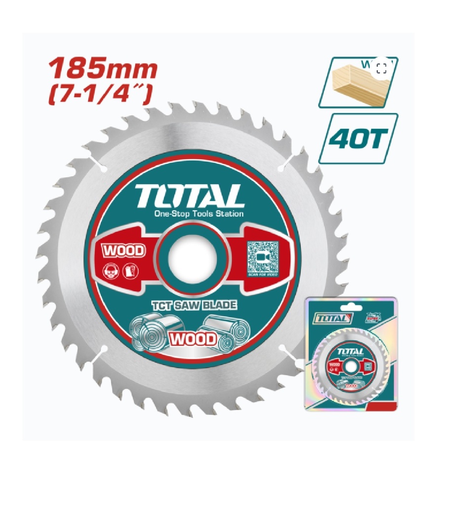 DISCO DE CORTE DE SIERRA P/MADERA 7 1/4" (185 MM X 20 MM ) 40T REF. TAC231415 MARCA TOTAL TOOLS