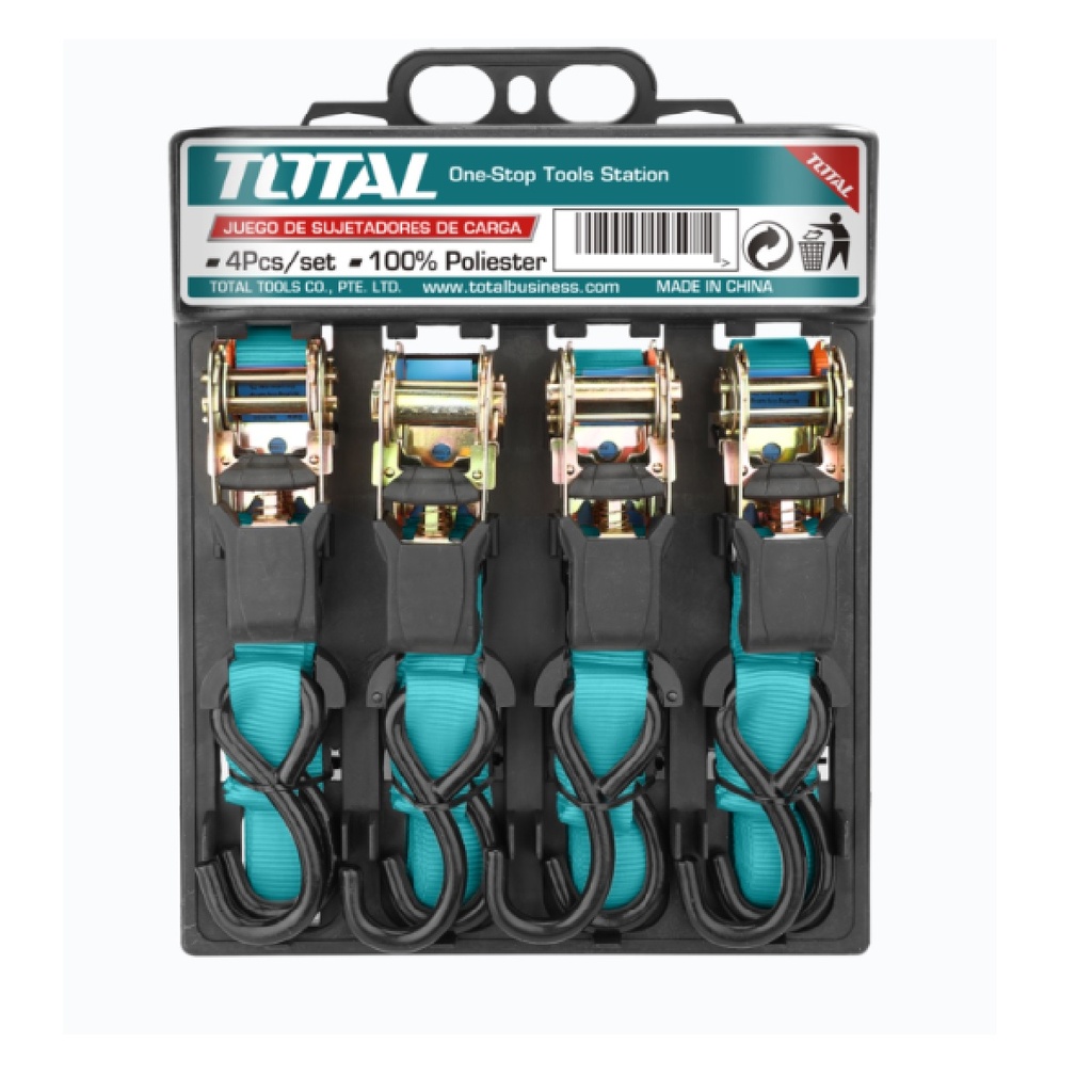 JUEGO DE CINTA- AMARRE C/ TRINQUETE 4 PZAS DE 25 MM X 6 MTS 650 K REF. THTRS065606 MARCA TOTAL TOOLS