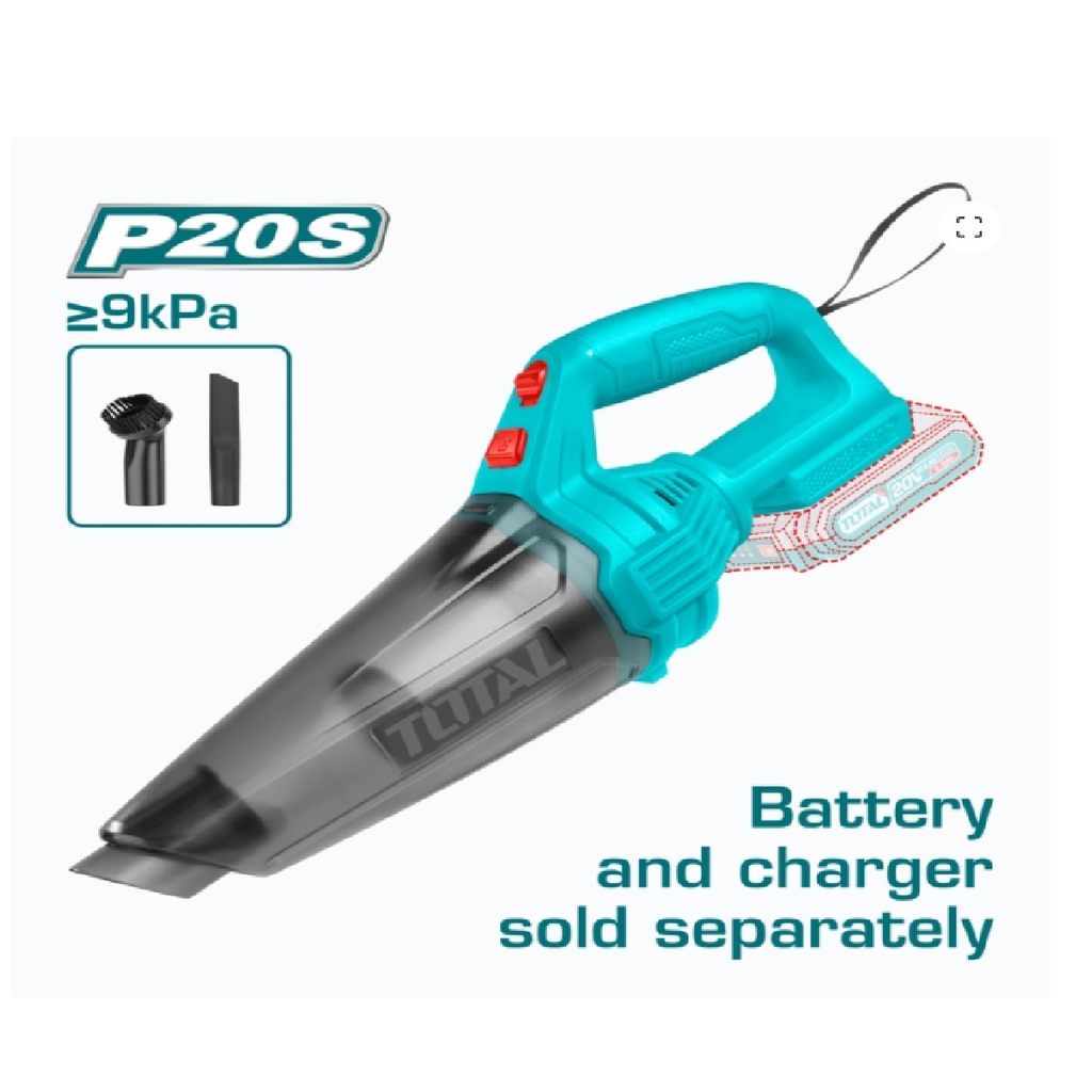 ASPIRADORA INALAMBRICA 0,5 LTS 20V 9 kPa CARGA USB TIPO C (BAT 2000 mA) REF. TVLI201261 TOTAL TOOLS