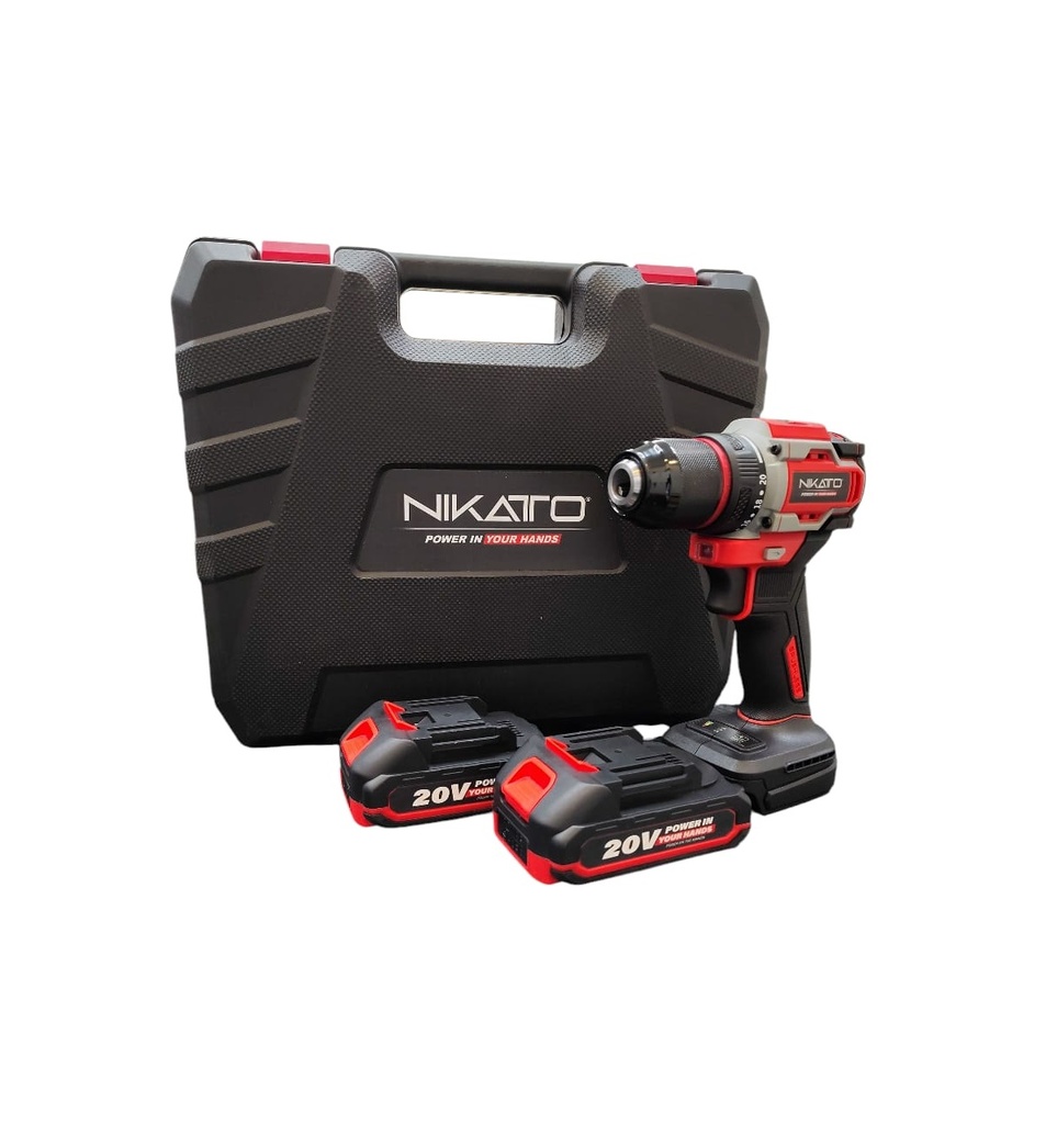 TALADRO 1/2" INALAMBRICO 20 V 2 BATERIA LITION+CARG. 1900 RPM LUZ LED REF. CD1020 MARCA NIKATTO