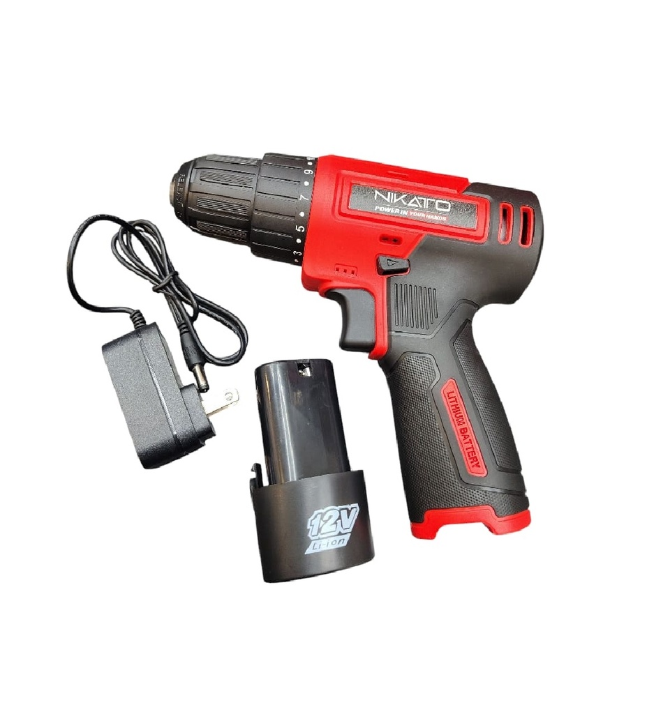 TALADRO 3/8" INALAMBRICO 12V 1 BATER LITION CON CARGADOR 1500RPM REF. CD1012 / 155518 MARCA NIKATTO