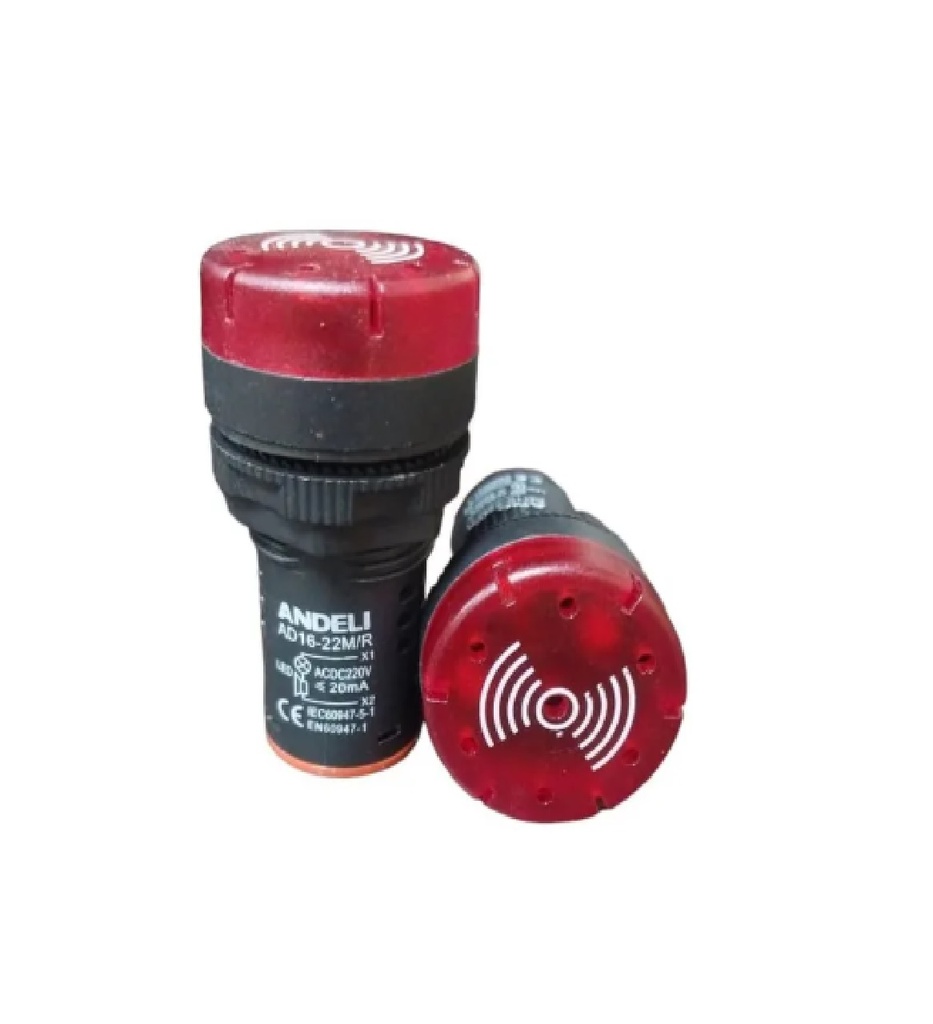 INDICADOR CON ALARMA AUDIBLE 220V CON LUZ (FLASH LIGHT) ROJO REF. CON14293 MARCA ANDELI