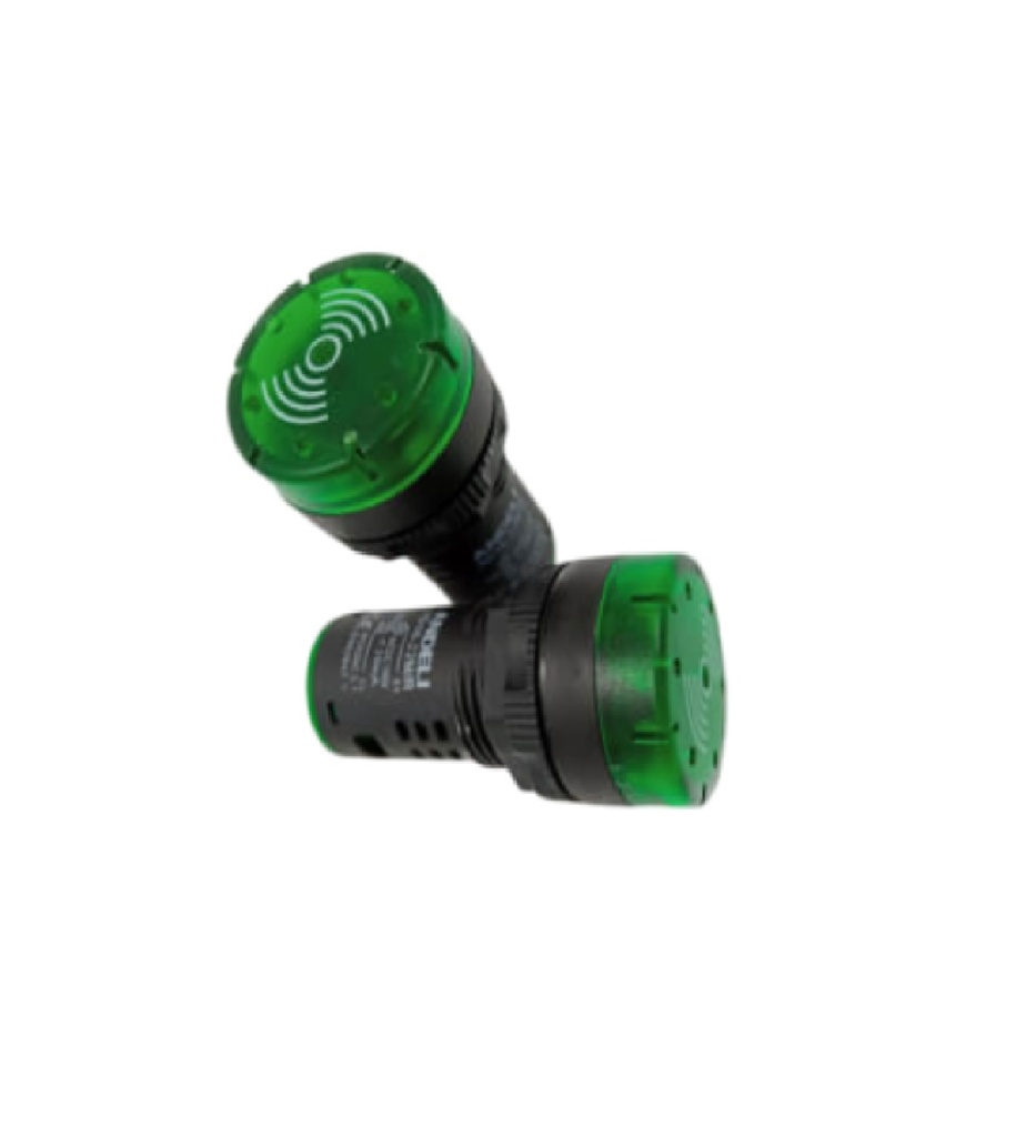 INDICADOR CON ALARMA AUDIBLE 220V CON LUZ (FLASH LIGHT) VERDE REF. CON14439 MARCA ANDELI