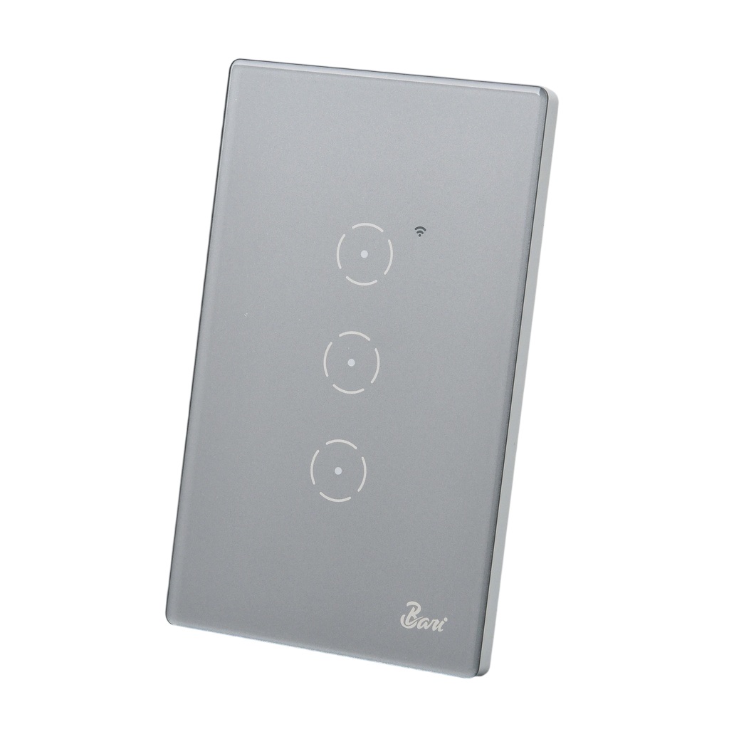 INTERRUPTOR TRIPLE SMART SERIE GRIGIO COLOR GRIS BRILLANTE REF. INT.13.15 MARCA BARI