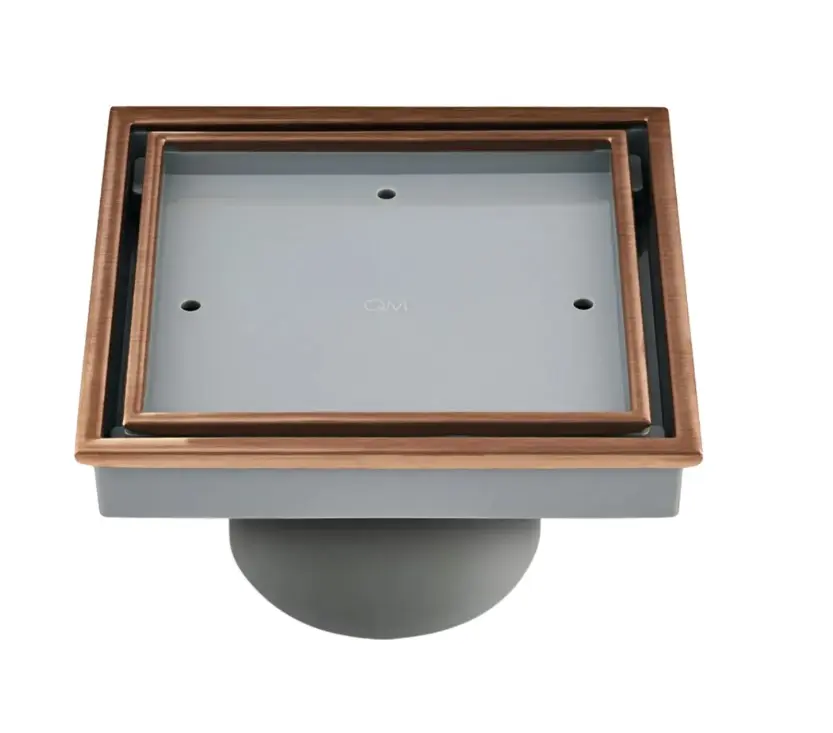 REJILLA CUADRADA / DESAGUE CENTRAL SERIE VEIL 4" X 4" (INSERTO BALDOSA) COLOR BRONZE QUALITY