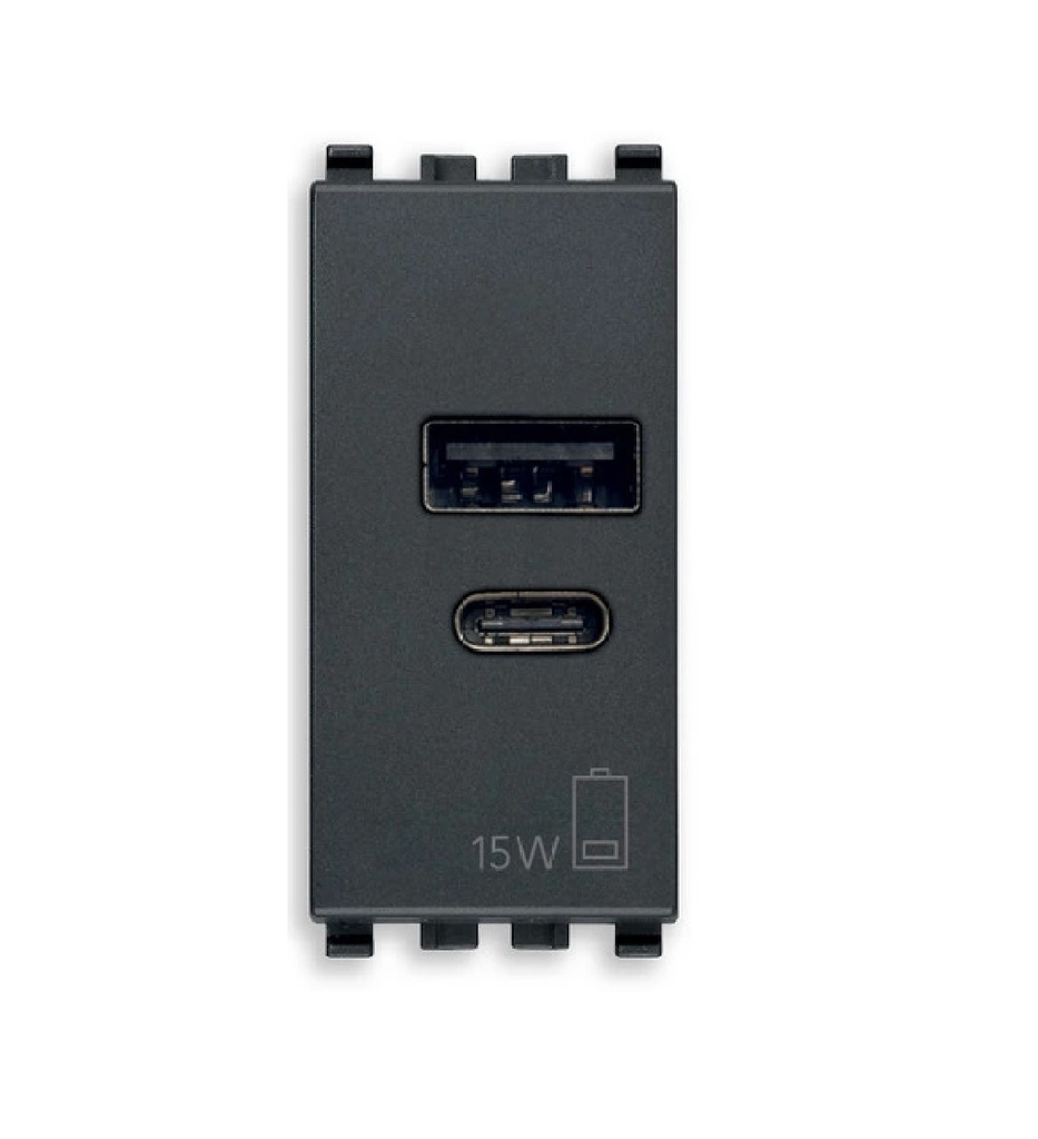 TOMA USB A+C (TACO) DE ALIMENTACION 15W 5V 3A 1 MOD GRIS SERIE LINEA REF. 20292.AC.15 MARCA VIMAR