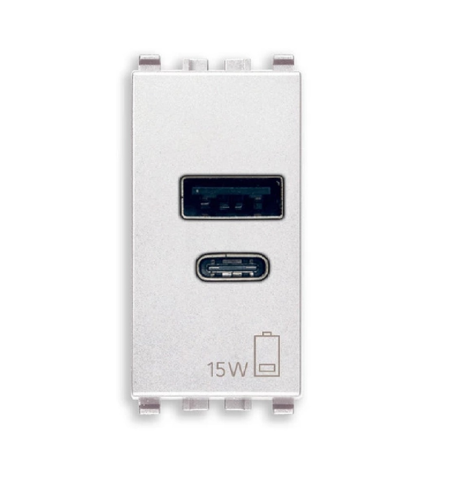 TOMA USB A+C (TACO) DE ALIMENTACION 15W 5V 3A 1 MOD BLANCO SERIE EIKON REF 20292.AC.15.B MARCA VIMAR