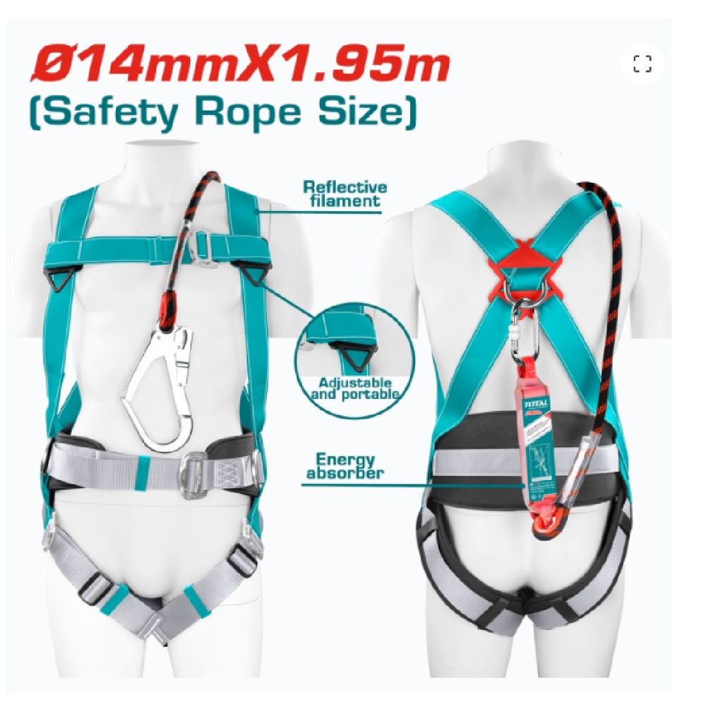 ARNES DE SEGURIDAD 3 PUNTOS DE FIJACION Y 4 DE AJUSTE 14 MM X 2 M REF. TSH501420 MARCA TOTAL TOOLS