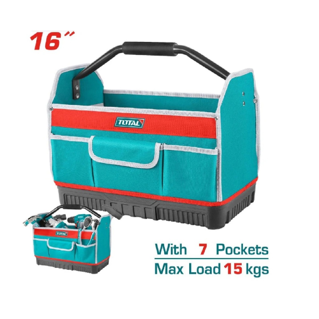BOLSO PARA HERRAMIENTAS 16" 7 BOLSILLOS 15 KG 41 X 23 X 22 CM REF. THT36L03 MARCA TOTAL TOOLS
