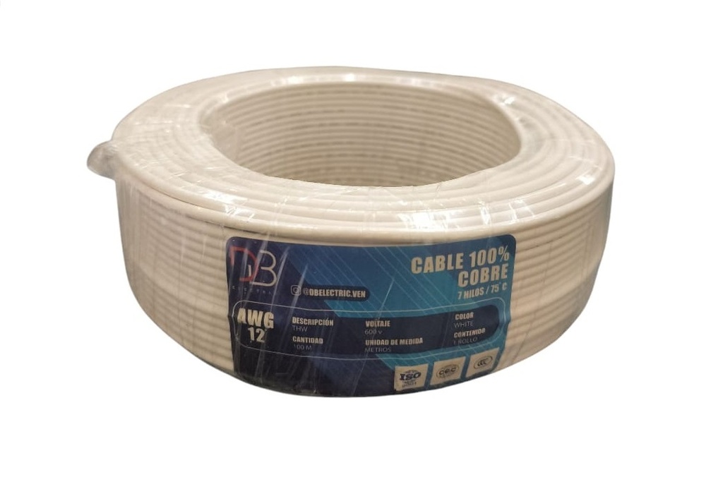 CABLE THW NRO. 14 AWG 75°C 600V / COLOR BLANCO ROLLO 100 MTS MARCA DB ELECTRIC