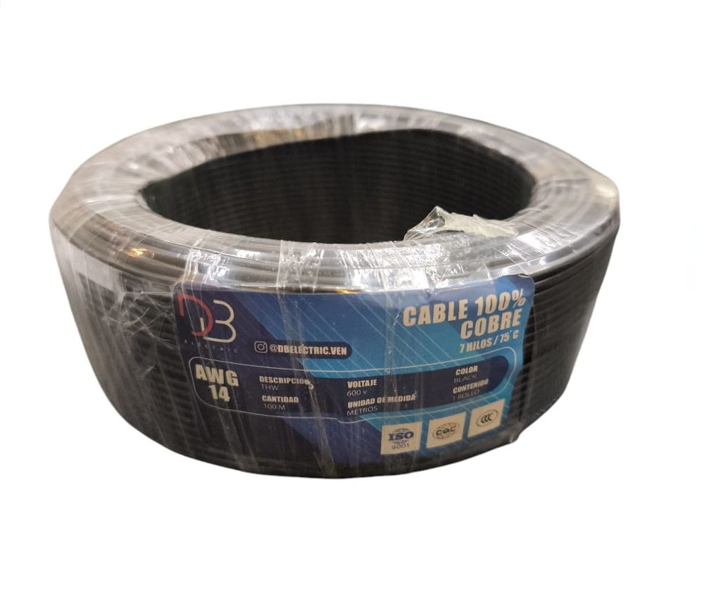 CABLE THW NRO. 10 AWG 75°C 600V / COLOR NEGRO ROLLO 100 MTS MARCA DB ELECTRIC
