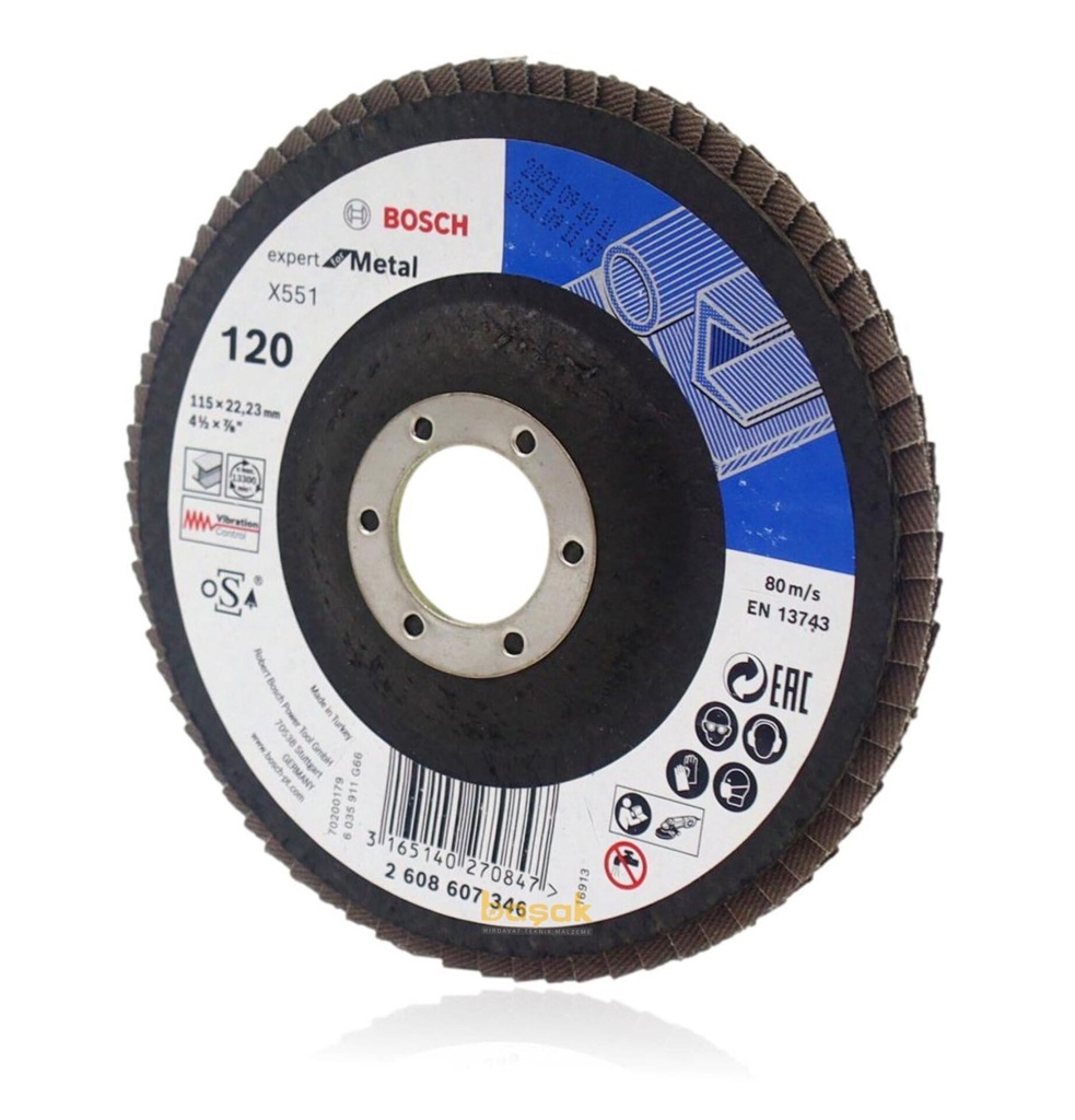 DISCO FLAP 4 1/2" X 22.23 MM GRANO 120 P/METAL EXPERT CURVO REF. 607346 / 879266 MARCA BOSCH