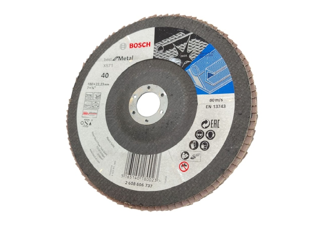 DISCO FLAP 7" X 22,23 MM GRANO 40 P/METAL EXPERT CURVO REF. 606737 / 879268 MARCA BOSCH