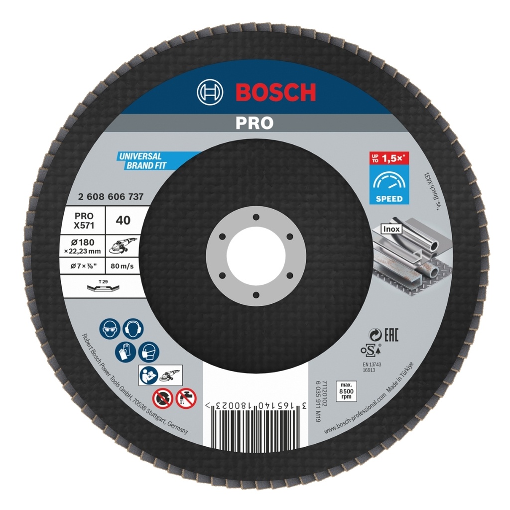 DISCO FLAP 7" X 22,23 MM GRANO 40 P/METAL EXPERT CURVO REF. 606737 / 879268 MARCA BOSCH