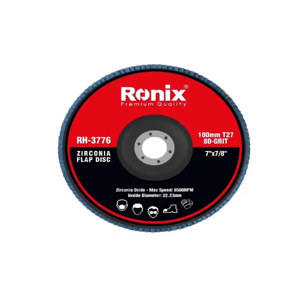 DISCO DE LIJA (FLAP DISC) DE 7" X 7/8" 8500 RPM GRANO 80 REF. RH-3776 / 513327 MARCA RONIX