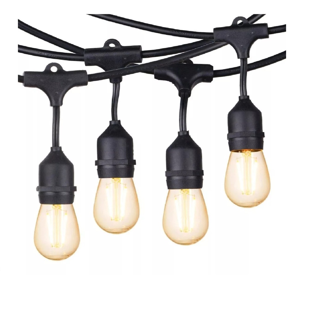 EXTENSION DE LUCES LED ANTIGUA 110V 15MTS 3500K CON 15 BOMBILLOS E27 REF. 001-007-BS001350 MARCA MAFI