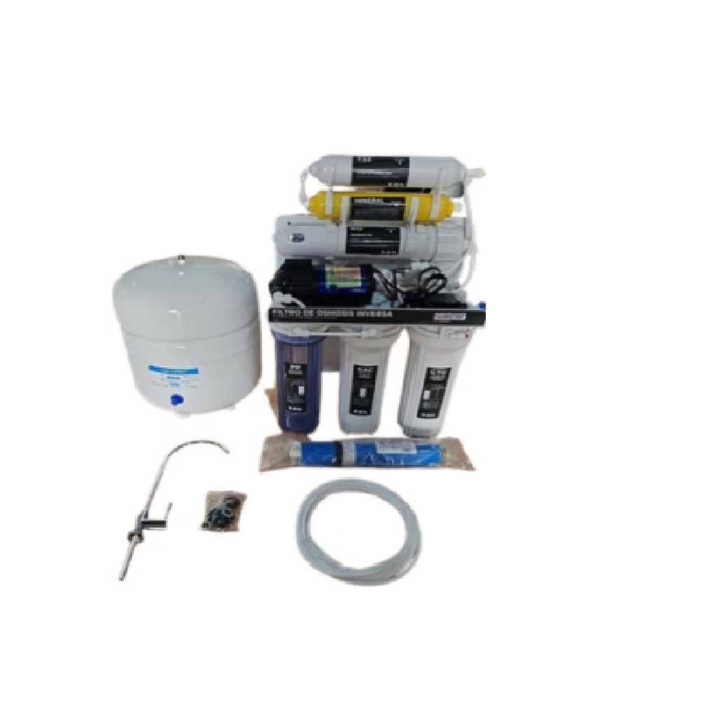 FILTRO OSMOSIS INVERSA 6 ETAPAS KIT COMPLETO C/BOMBA 110V MOD.50G-6 REF. NUR-006-RO NURFILTER-GENPAR