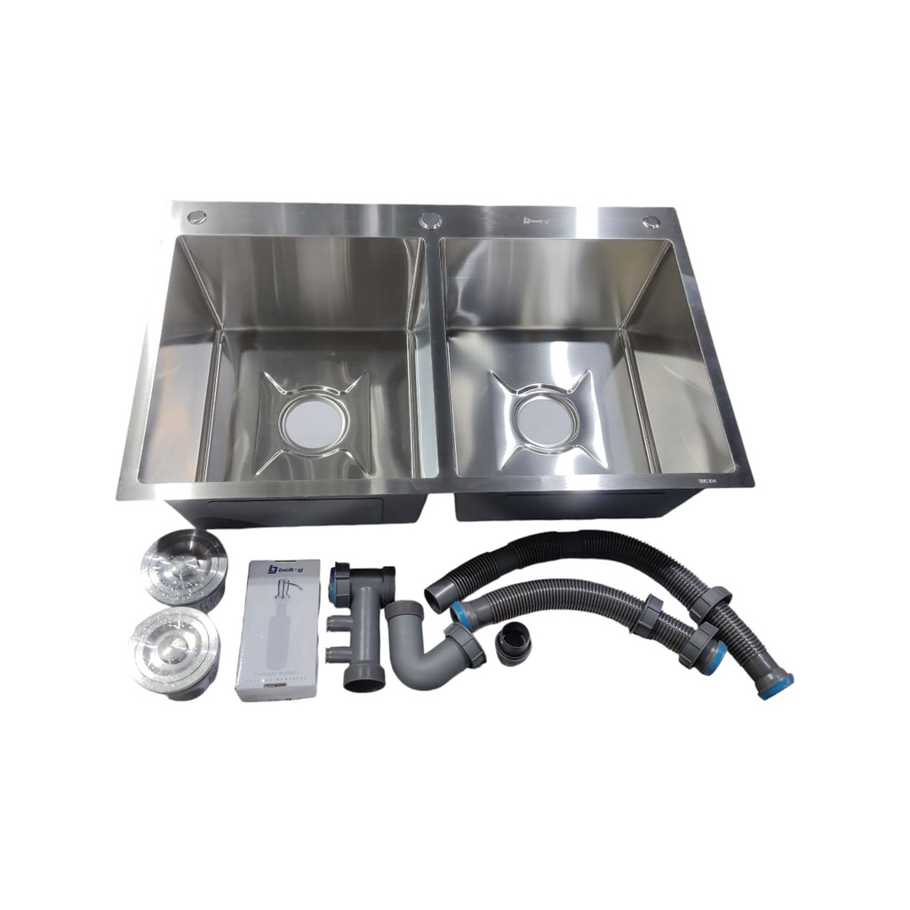 FREGADERO DE 2 TINA ACERO INOX. SOBRE TOPE/EMPOTRAR 84 CM X 53 CM (+5 ACC) REF FRE-0010 MARCA BELT-G