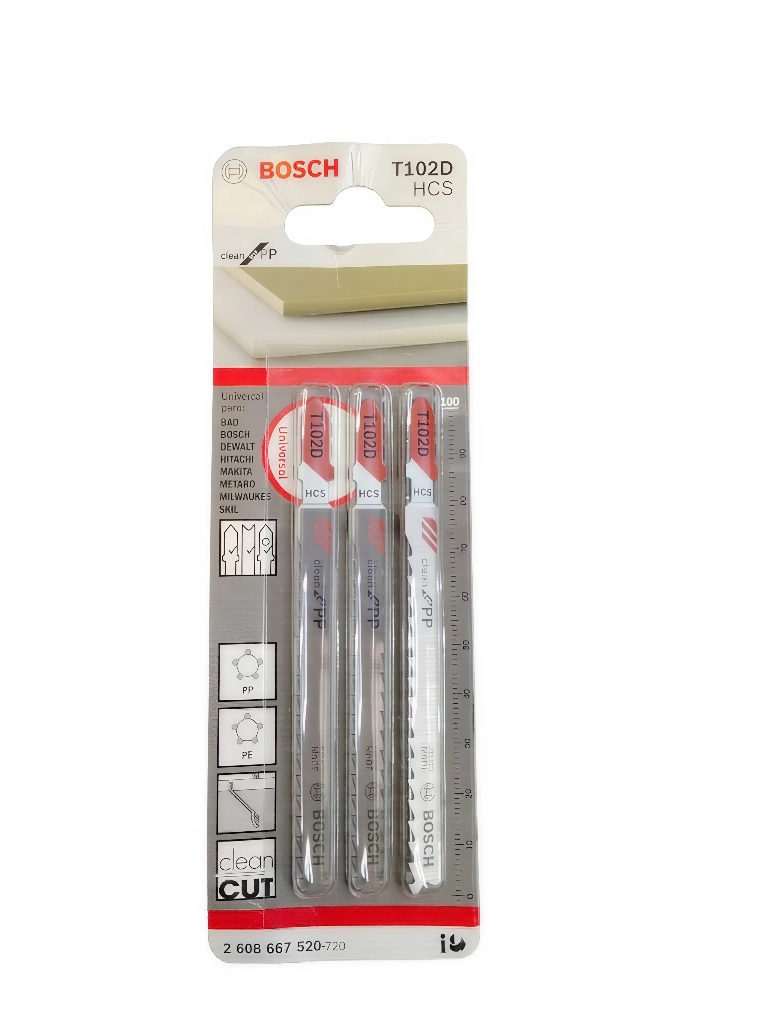 JUEGO DE HOJA DE SIERRA CALADORA CORTE / PLASTICO T102D ( 3 PZAS) REF. 2608667520 / COD. 783743 REF. 876785 MARCA BOSCH