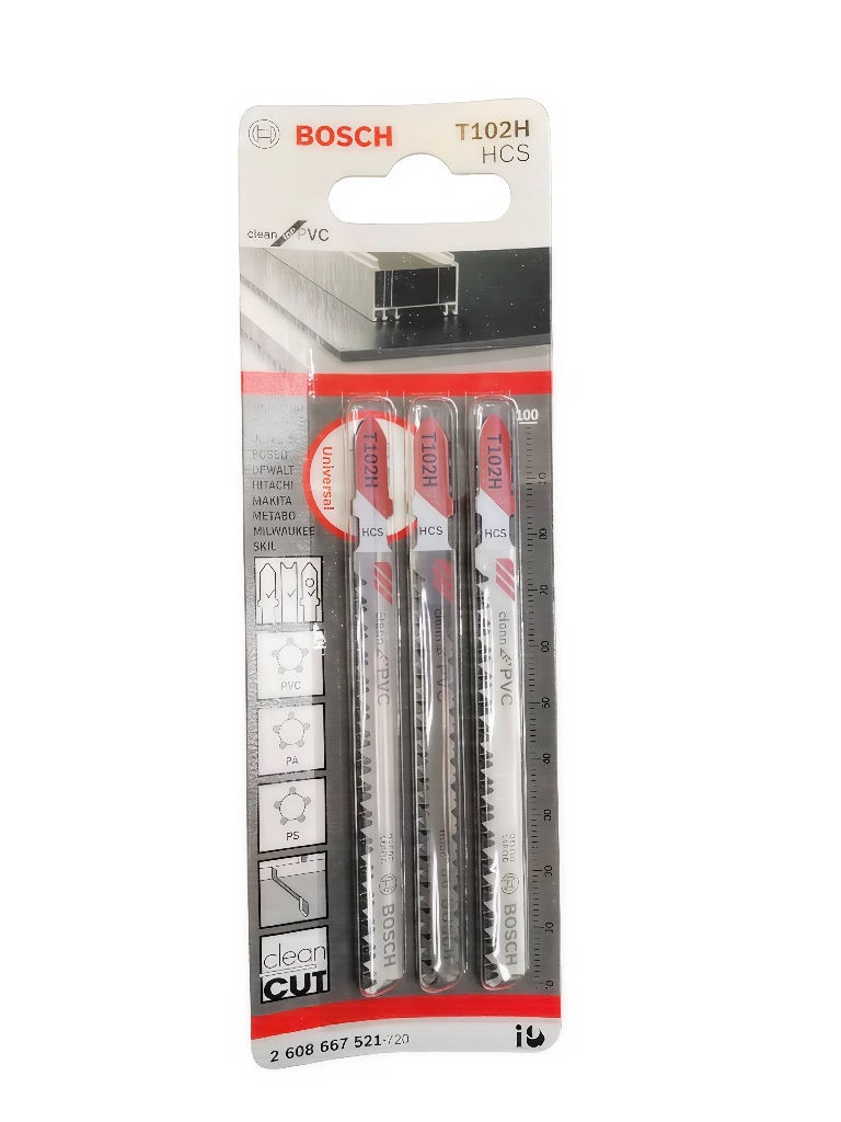 JUEGO DE HOJA DE SIERRA CALADORA CORTE/PVC T102H REF. 2608667521 / 876780 / 783750 MARCA BOSCH