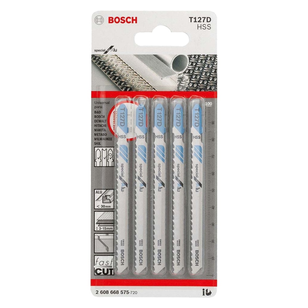 JUEGO DE HOJA DE SIERRA CALADORA CORTE/ALUMINIO T127D REF. 2608668575/ 876765 / 783736 MARCA BOSCH