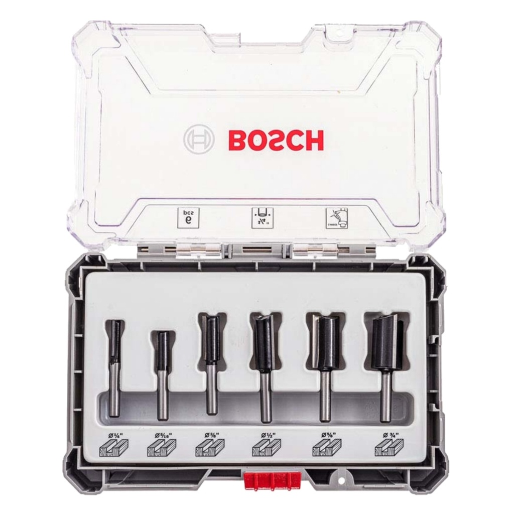 JUEGO DE FRESAS RECTAS 1/4" PARA ROUTER / TROMPO 6 PZAS REF. 2607017467 COD. 880725 MARCA BOSCH