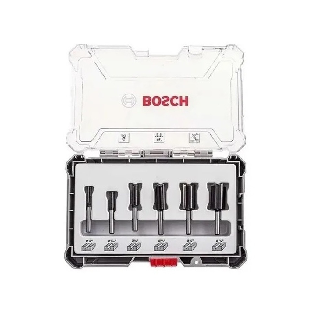 JUEGO DE FRESAS RECTAS 1/4" PARA ROUTER / TROMPO 6 PZAS REF. 2607017467 COD. 880725 MARCA BOSCH