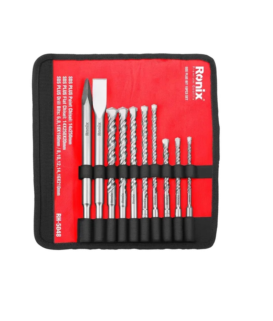 JUEGO / SET DE MECHAS-PUNTAS 10 PZAS SDS PLUS REF. RH-5048 / 606489 MARCA RONIX