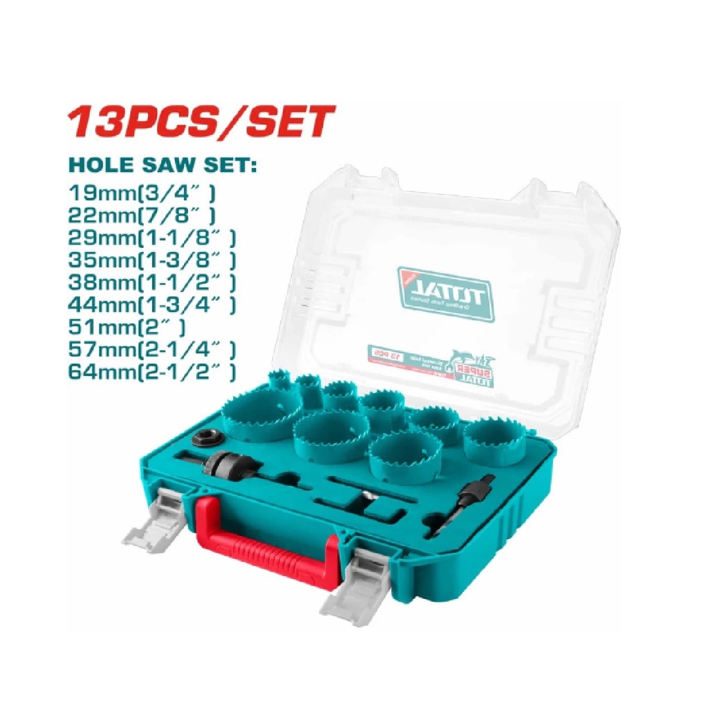 JUEGO DE SIERRA COPA BIMETALICA 13 PZAS REF. TACSH0132 / 221490 MARCA TOTAL TOOLS