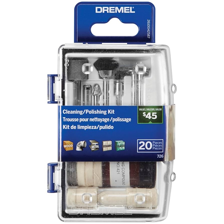 KIT / JUEGO DE ACCESORIOS LIJAR Y PULIR 20 PZAS P/DREMEL C/ESTUC AZUL MOD. 726 REF. 864613 DREMEL