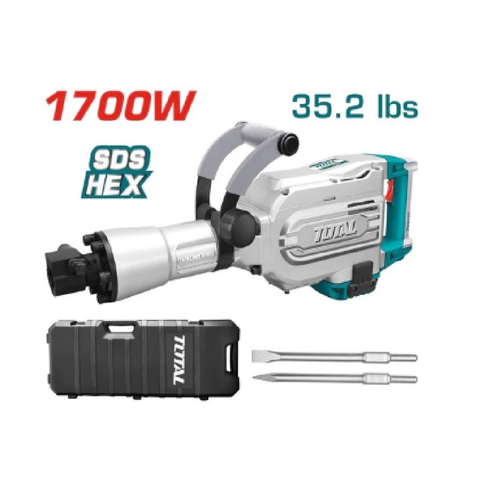 MARTILLO DEMOLEDOR 1700 W 1400 IMP 45 J 110V - 120V C/MALET+ 2 CIN. REF. UTH215456 MARCA TOTAL TOOLS