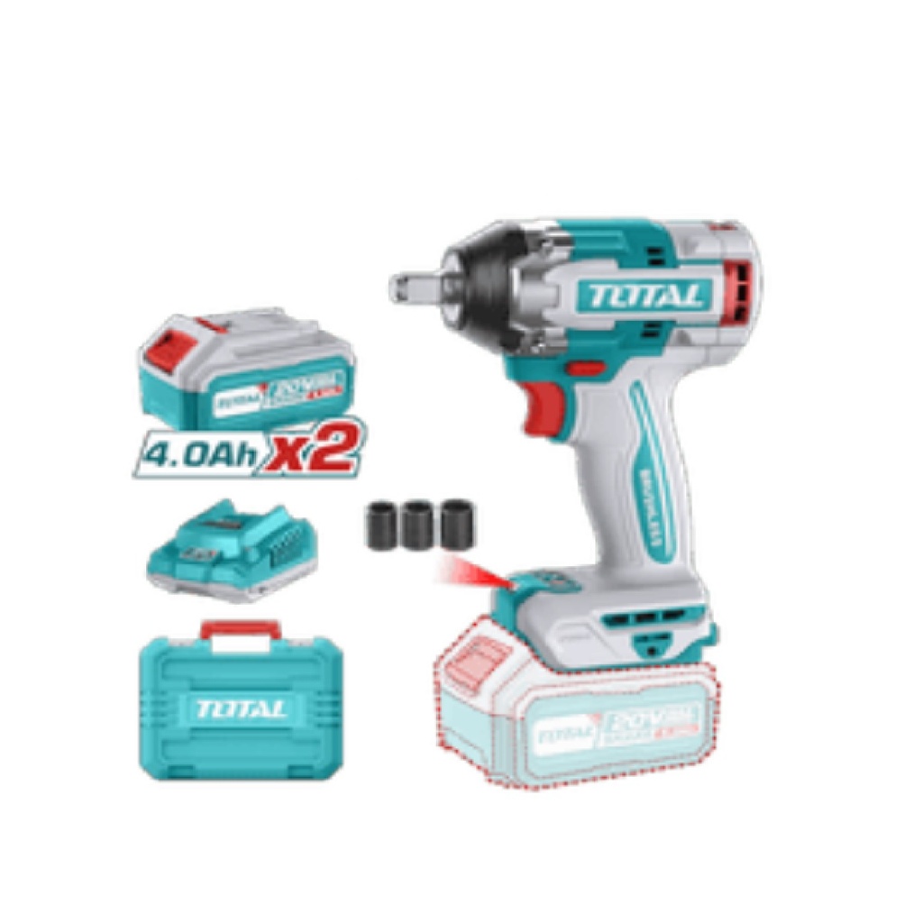 PISTOLA / LLAVE DE IMPACTO 1/2" 20V 2200 RPM 500 Nm C/MALETIN (1CARG+2BAT 4.0 Ah+3DAD 21-22-24MM) REF. UTIWLI2050 / 229823 TOTAL TOOLS