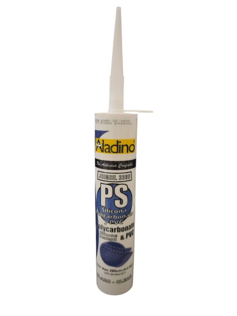 SILICON / SELLADOR DE POLICARBONATO Y PVC 280 ML CLARO JOINSIL 3360 REF. CA32 / 007626 MARCA ALADINO