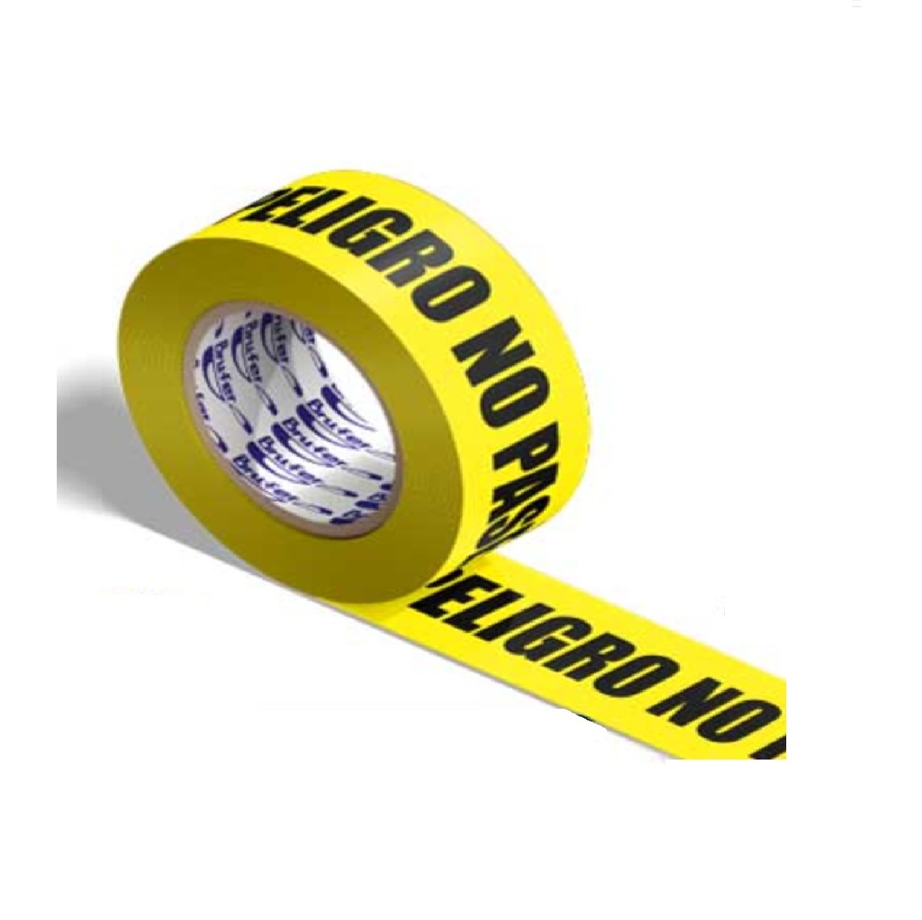 CINTA DE SEGURIDAD AMARILLA "PELIGRO NO PASE" DE 3" DE ANCHO X 100MTS REF. 221402A / 198953 BRUFER