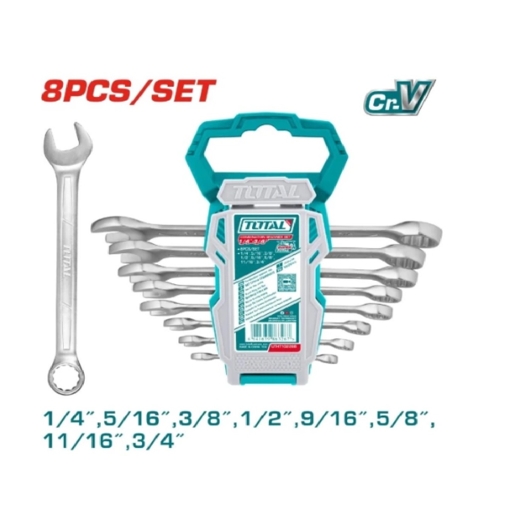 JUEGO DE LLAVES COMBINADAS 8 PZAS 1/4"- 3/4" REF. UTHT102286 / 863267 MARCA TOTAL TOOLS
